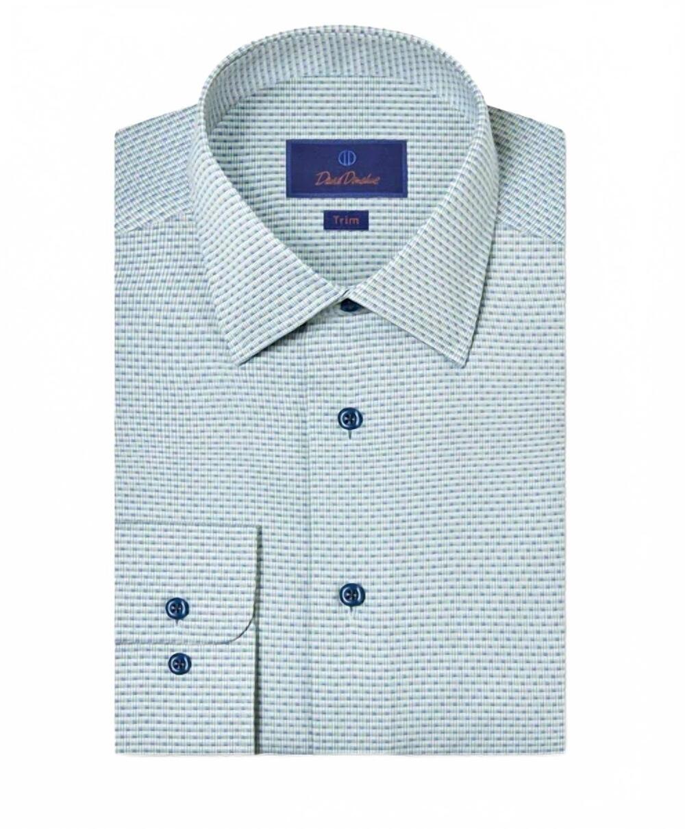 NEW DAVID DONAHUE men's trim dress shirt in sky/ pistachio